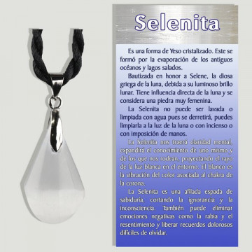 SELENITE. Drop pendant with cord.