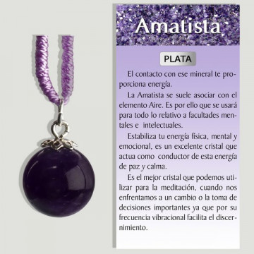 AMÉTHYSTE. Pendentif en ARGENT. Boule avec cordon.