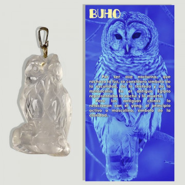 HIBOU. Pendentif PLAQUÉ ARGENT. Cristal de roche.