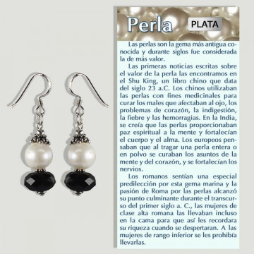 PEARL-ONYX. SILVER earrings. hippie hook