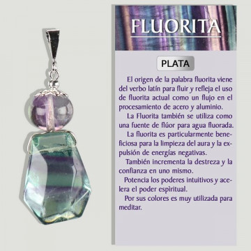 FLUORITE. SILVER pendant. Drop rolled pattern.