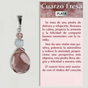 QUARTZ FRAISE et OPALINE. Pendentif en ARGENT. Modèle déchirure et petite boule.