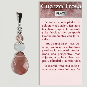 STRAWBERRY QUARTZ and AQUAMARINE. SILVER pendant. Small tear model.