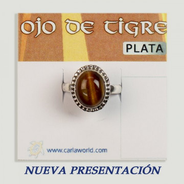 Bague cabochon en argent. Oeil de tigre.