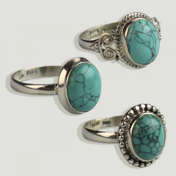 Bague cabochon en argent. magnésite turquoise.