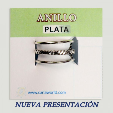 Anillo Plata. Modelo rígido abierto 3 aros. 