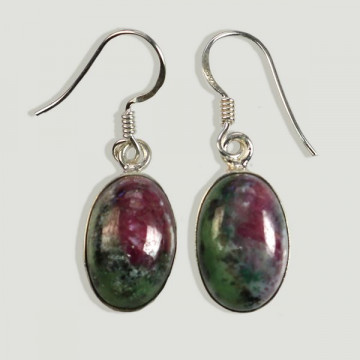 Silver cabochon earrings. ZOISITE with RUBY. + 4gr. (PRICE PER GRAM)