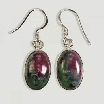 Boucles d'oreilles cabochons en argent. ZOISITE avec RUBIS. + 4gr. (PRIX AU GRAMME)