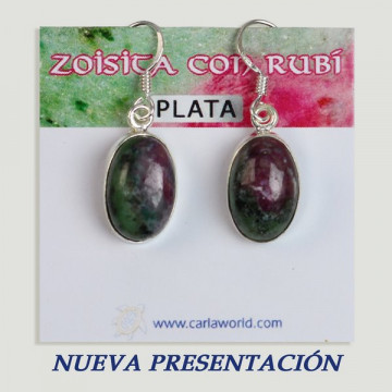 Silver cabochon earrings. ZOISITE with RUBY. + 4gr. (PRICE PER GRAM)