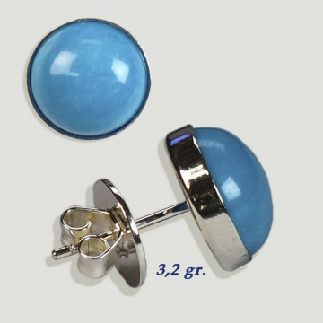 Silver cabochon earrings. Blue howlite. 10x10mm. (PRICE PER GRAM)