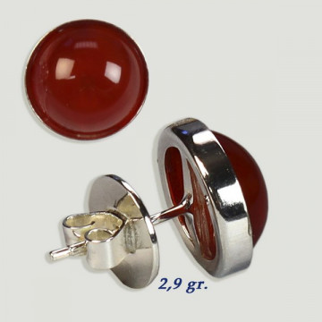 Boucles d'oreilles cabochons en argent. Agate cornaline. 10x10mm. (PRIX AU GRAMME)