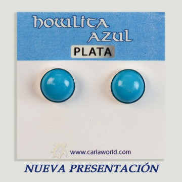 Silver cabochon earrings. Blue howlite. 10x10mm. (PRICE PER GRAM)