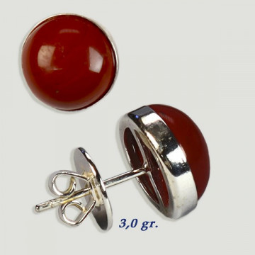 Boucles d'oreilles cabochons en argent. Jaspe rouge. 10x10mm. (PRIX AU GRAMME)