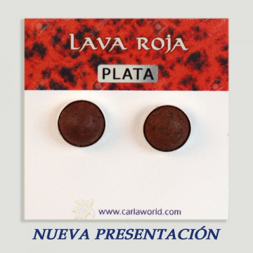 Brincos cabochão de prata. Lava Vermelha. 10x10mm. (PREÇO POR GRAMA)