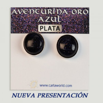 Pendientes Plata cabujón. Aventurina Oro Azul. 12x12mm. (PRECIO POR GRAMO)