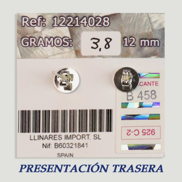 Pendientes Plata cabujón. Nácar blanco. 12x12mm. (PRECIO POR GRAMO)