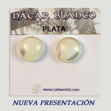 Pendientes Plata cabujón. Nácar blanco. 12x12mm. (PRECIO POR GRAMO)
