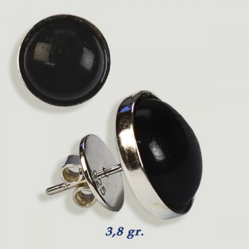 Boucles d'oreilles cabochons en argent. Onyx. 12x12mm. (PRIX AU GRAMME)