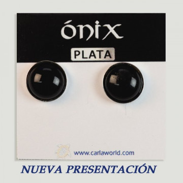 Silver cabochon earrings. Onyx. 12x12mm. (PRICE PER GRAM)