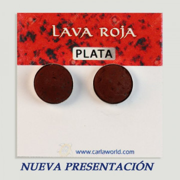 Silver cabochon earrings. Red Lava. 12x12mm. (PRICE PER GRAM)