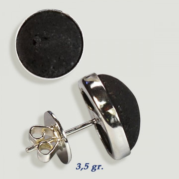 Silver cabochon earrings. Black Lava. 12x12mm. (PRICE PER GRAM)