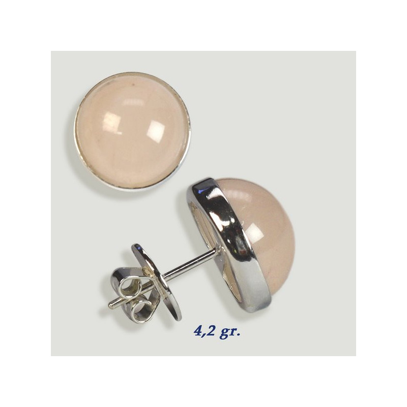 Silver cabochon earrings. Pink quartz. 12x12mm. (PRICE PER GRAM) Silver cabochon earrings. Pink quartz. 12x12mm. (PRICE PER GRAM)