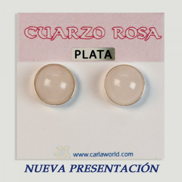 Silver cabochon earrings. Pink quartz. 12x12mm. (PRICE PER GRAM)