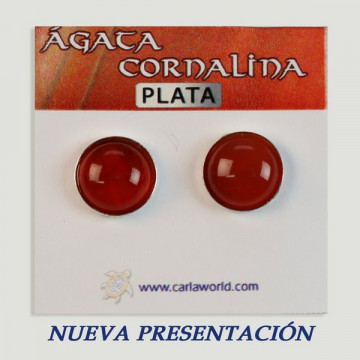 Brincos cabochão de prata. Ágata cornalina. 12x12mm. (PREÇO POR GRAMA)