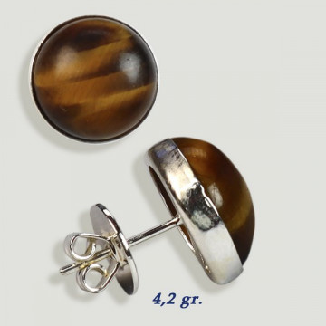 Silver cabochon earrings. Tiger's Eye. 12x12mm. (PRICE PER GRAM)