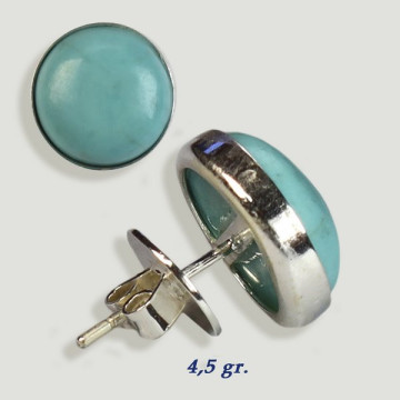 Pendientes Plata cabujón. Magnesita Turquesa. 12x12mm. (PRECIO POR GRAMO)