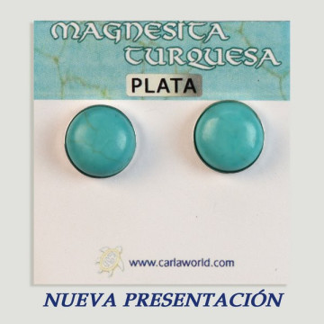 Pendientes Plata cabujón. Magnesita Turquesa. 12x12mm. (PRECIO POR GRAMO)