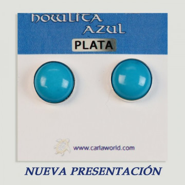 Silver cabochon earrings. Blue howlite. 12x12mm. (PRICE PER GRAM)