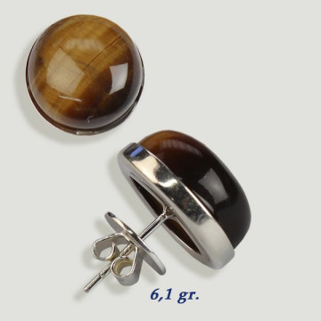 Pendientes Plata cabujón. Ojo de tigre. 14x14mm. (PRECIO POR GRAMO)