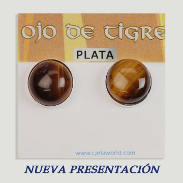 Pendientes Plata cabujón. Ojo de tigre. 14x14mm. (PRECIO POR GRAMO)