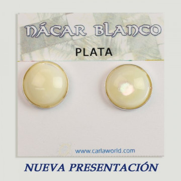 Silver cabochon earrings. white mother of pearl 14x14mm. (PRICE PER GRAM)