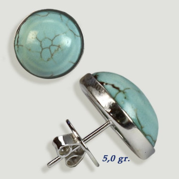 Pendientes Plata cabujón. Magnesita Turquesa. 14x14mm. (PRECIO POR GRAMO)