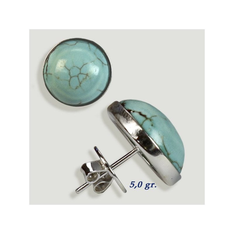 Silver cabochon earrings. Turquoise Magnesite. 14x14mm. (PRICE PER GRAM) Silver cabochon earrings. Turquoise Magnesite. 14x14mm. (PRICE PER GRAM)