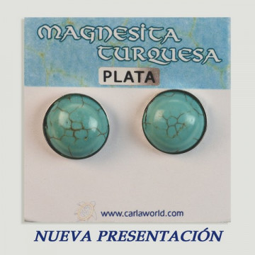 Silver cabochon earrings. Turquoise Magnesite. 14x14mm. (PRICE PER GRAM)