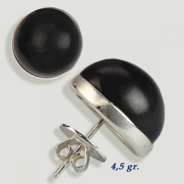 Silver cabochon earrings. Jet. 14x14mm. (PRICE PER GRAM)