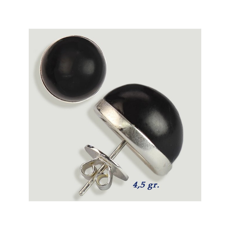 Silver cabochon earrings. Jet. 14x14mm. (PRICE PER GRAM) Silver cabochon earrings. Jet. 14x14mm. (PRICE PER GRAM)