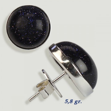 Silver cabochon earrings. Blue Gold Aventurine. 14x14mm. (PRICE PER GRAM)