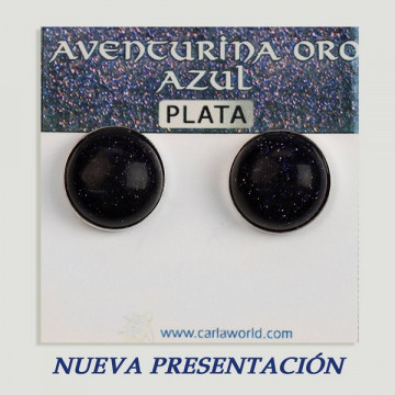 Pendientes Plata cabujón. Aventurina Oro Azul. 14x14mm. (PRECIO POR GRAMO)