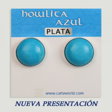 Pendientes Plata cabujón. Howlita azul. 14x14mm. (PRECIO POR GRAMO)