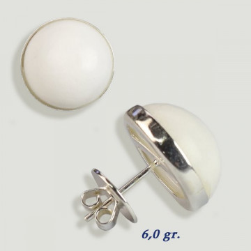 Silver cabochon earrings. White Jade. 14x14mm. (PRICE PER GRAM)