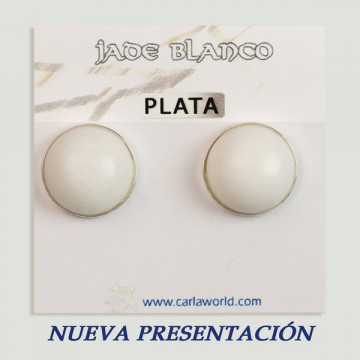 Silver cabochon earrings. White Jade. 14x14mm. (PRICE PER GRAM)