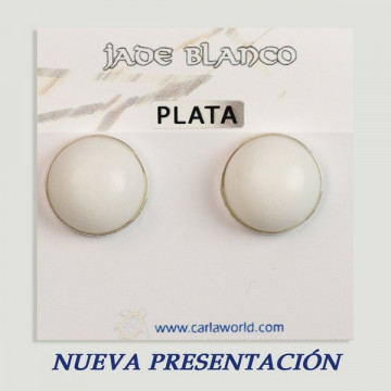 Pendientes Plata cabujón. Jade Blanco. 14x14mm. (PRECIO POR GRAMO)