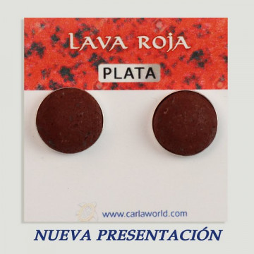 Pendientes Plata cabujón. Lava Roja. 14x14mm. (PRECIO POR GRAMO)