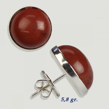 Brincos cabochão de prata. Jaspe Vermelho. 14x14mm. (PREÇO POR GRAMA)