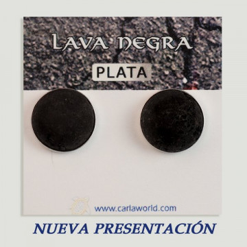 Silver cabochon earrings. Black Lava. 14x14mm. (PRICE PER GRAM)