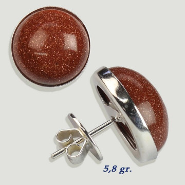 Pendientes Plata cabujón. Aventurina Oro. 14x14mm. (PRECIO POR GRAMO)